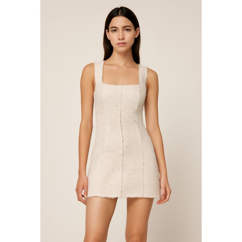House of Harlow Tweed Dress Large Cream Confetti Frayed Fringe‎ Old Money Preppy